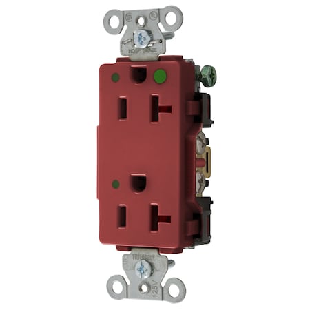 Hubbell Wiring Device-Kellems Straight Blade Receptacle, 5-20R, 20 A, 125V AC, 2 Pole, 3 Wire, Flush Mount, Grounded 2182REDL